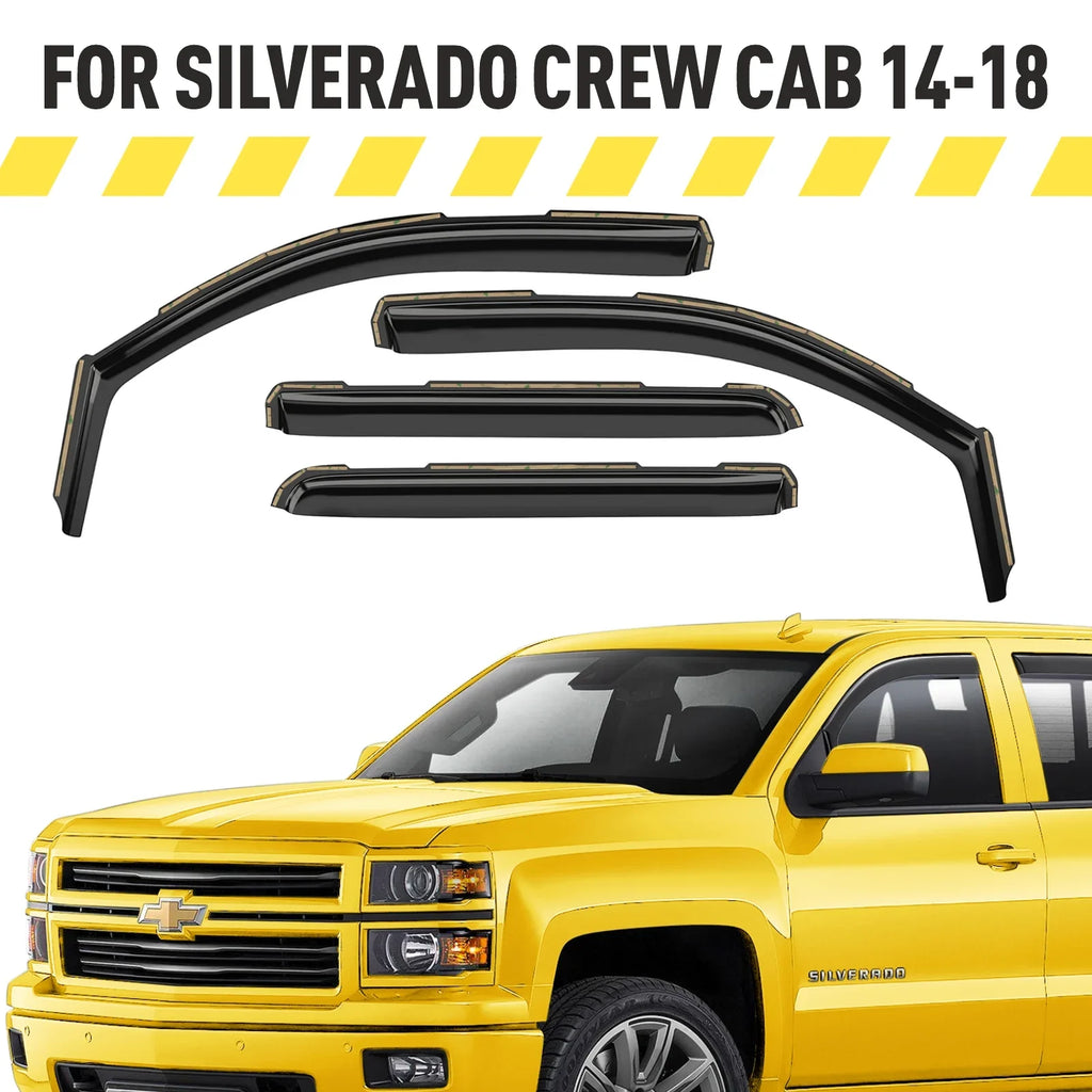 AEROGUYS In-Channel Window Deflectors Extra Long-lasting Window Visors Rain Guards Fit for Chevrolet (Chevy) Silverado 1500 2014-2018 Crew Cab, Sun Visors, Wind Vent Visors, Truck Accessories -4pcs. AG0421
