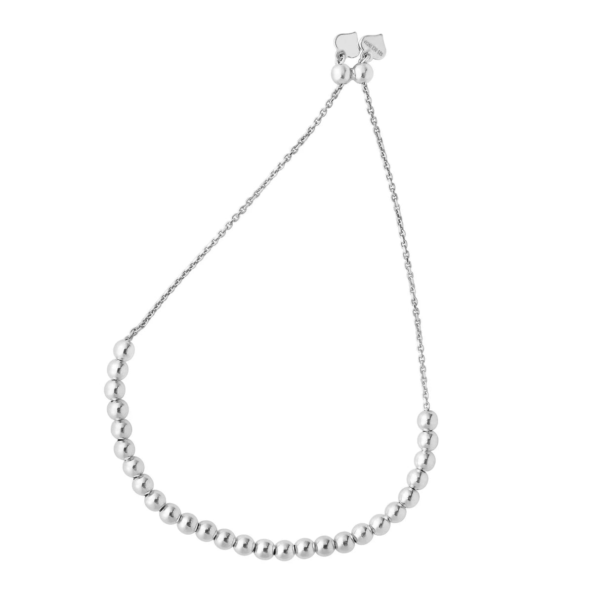 JewelStop Silver Rhodium Finish Shiny Round Ball & 2 Small Hanging Hearts On Oval Link Adjustable Bracelet, 5.1gr.