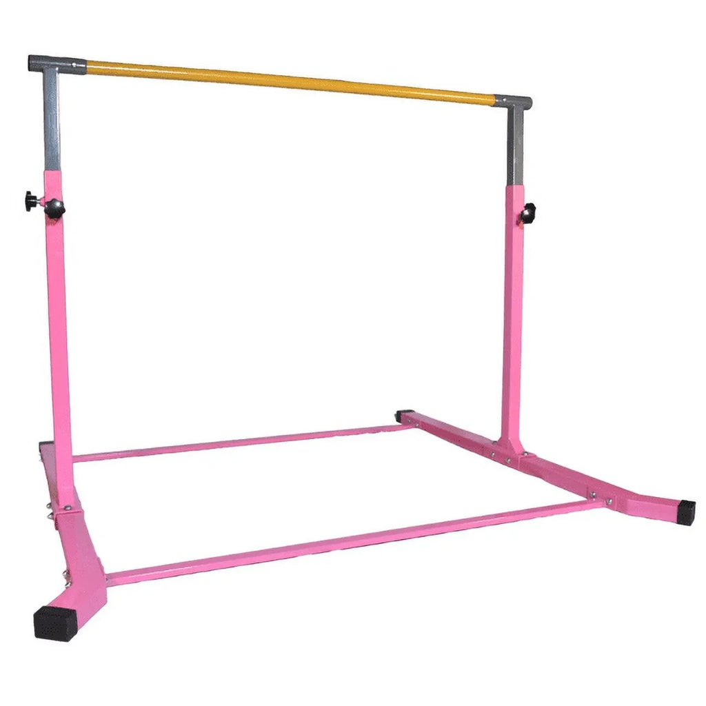 5 Star-TD Pink Gymnastic Kip Bar for Kids, Expandable 3-5 FT, Adjustable Height Horizontal Bar, Heavy Duty Curved Legs, Junior Training Equipment, Home Gymnastics, Strong and Sturdy