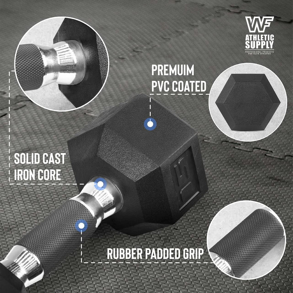 Rubber Encased Hex Dumbbells With Rubber Grip Contoured Handle For Muscle Toning, Strength Building & Full Body Workout