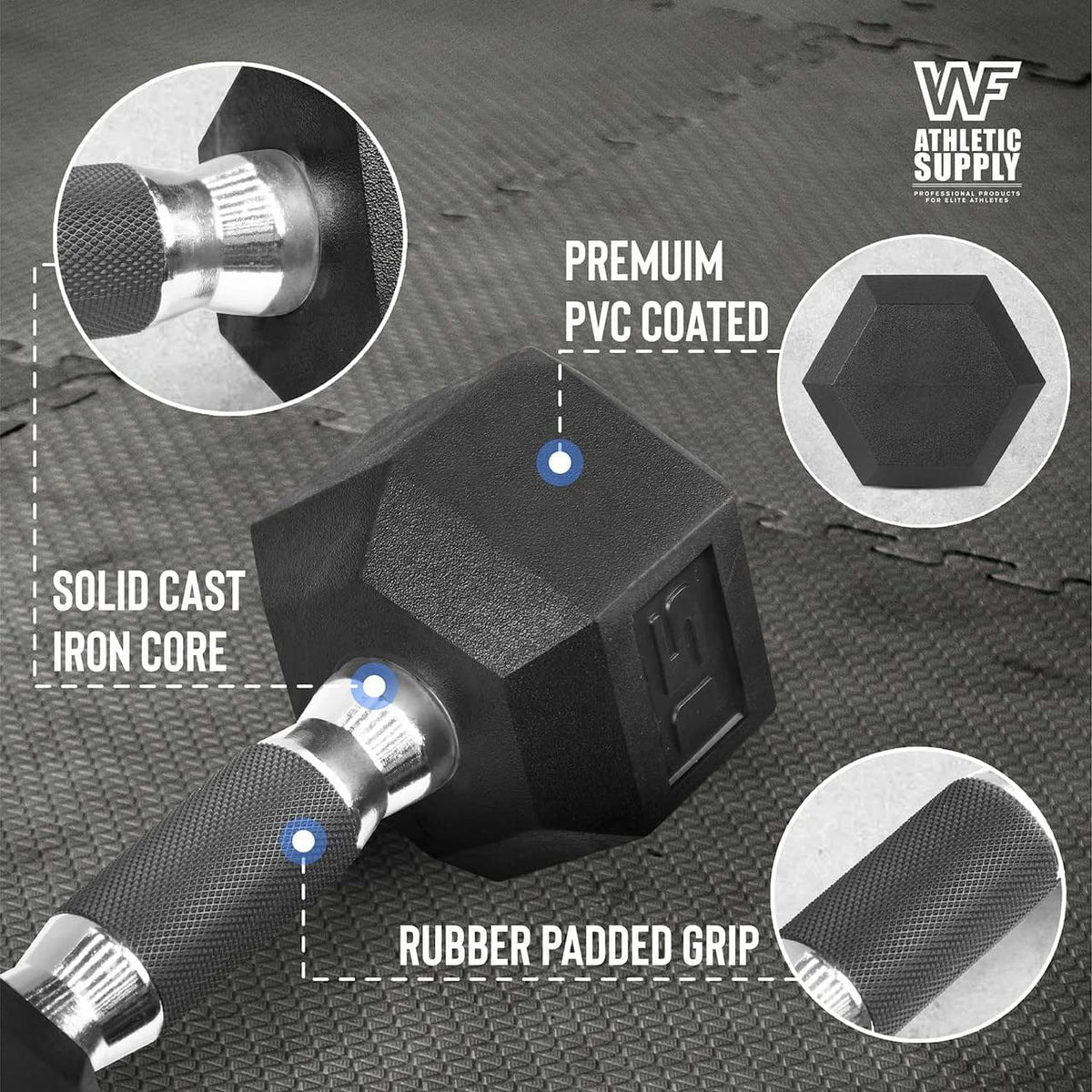 Rubber Encased Hex Dumbbells With Rubber Grip Contoured Handle For Muscle Toning, Strength Building & Full Body Workout