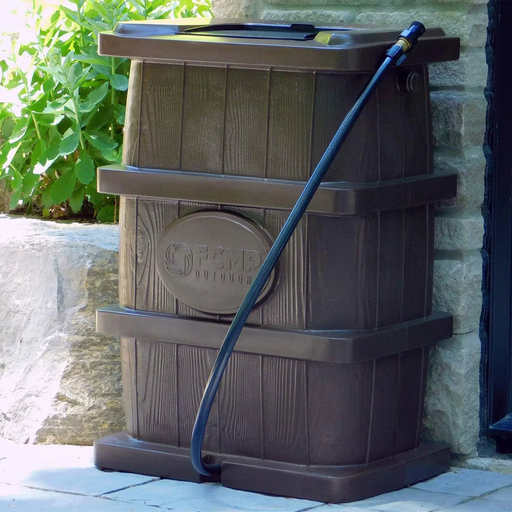 FCMP Outdoor WG4000 45 Gallon Timber Grain Rain Water Catcher Barrel, Brown