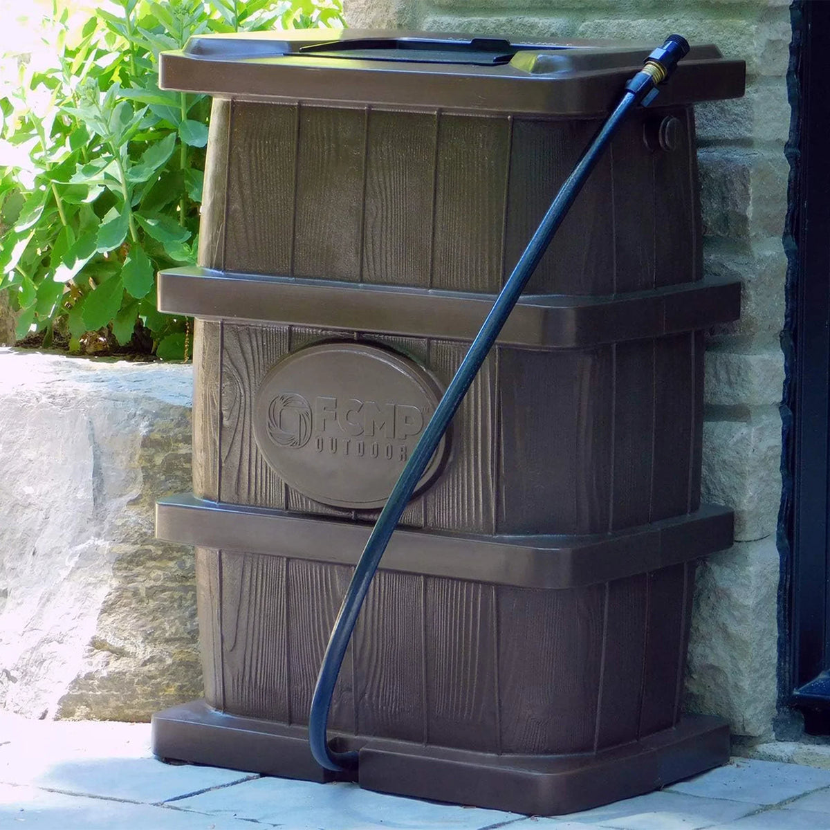 FCMP Outdoor WG4000 45 Gallon Timber Grain Rain Water Catcher Barrel, Brown