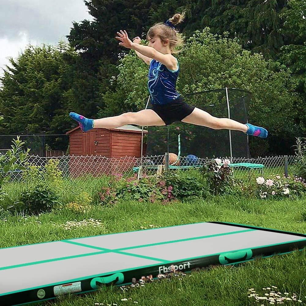 FBSPORT Air Track 20ft Inflatbale Gymnastic Mat, Carbon Fiber Material Exercise Tumbling Mat, Mint Green