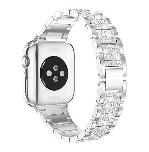 Mosonio Compatible with Apple Watch Band 42mm with Case Women, Jewelry Replacement Metal Wristband Strap with 2 Pack Bling PC Protective Protection for iWatch Series 3/2/1(Silver) Silver 42 mm