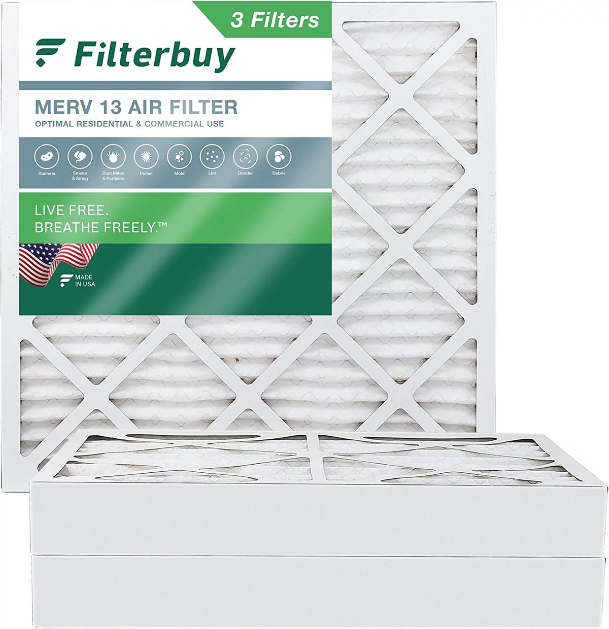 Filterbuy 20x20x4 MERV 13 Pleated HVAC AC Furnace Air Filters (3-Pack)