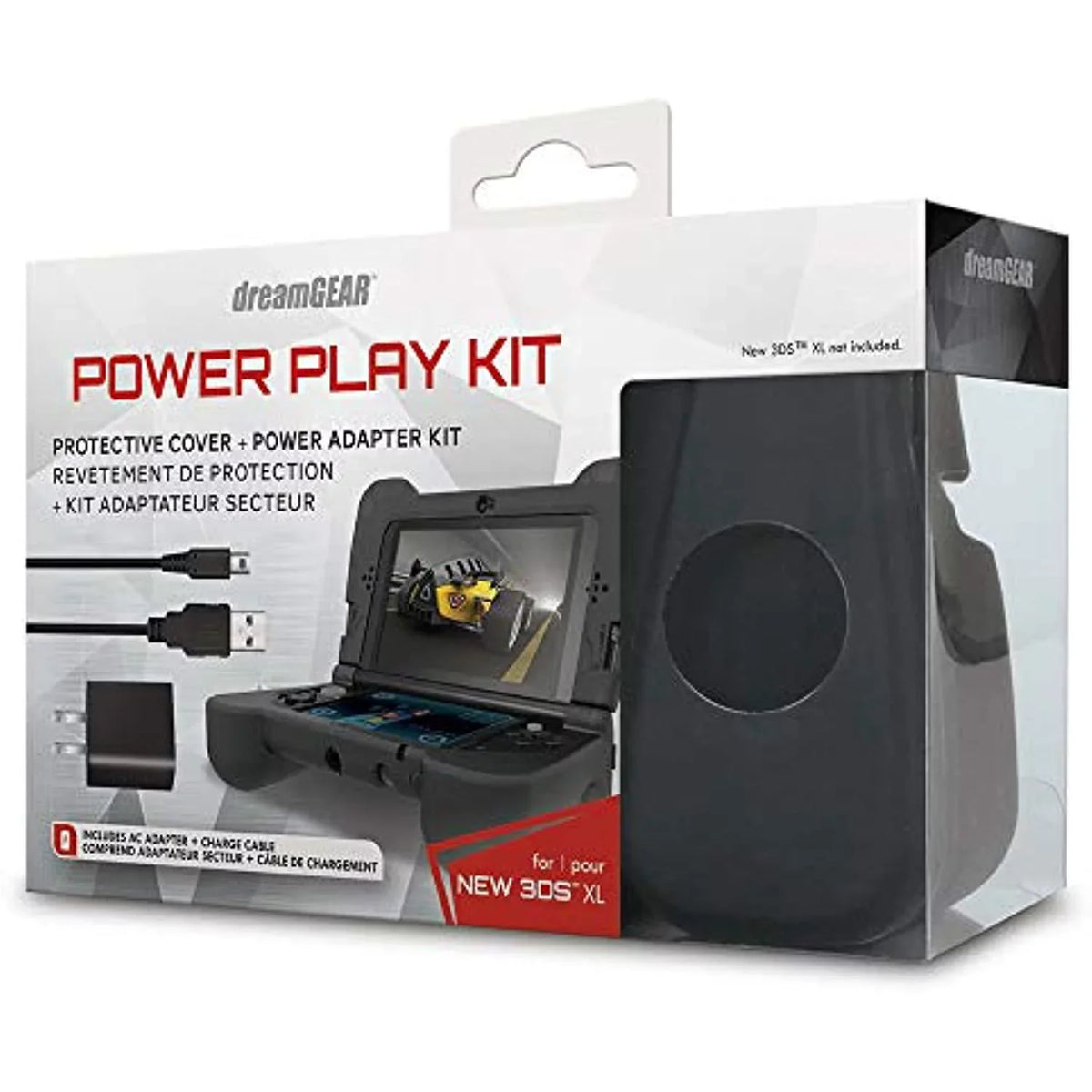 Dreamgear Power Play Kit Accessories: Compatible With Nintendo New 3Ds Xl, 3-In-1 Bundle, Soft Ease Grip Case, Charging Cable, Ac Adapter, Black