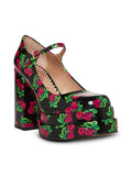 BETSEY JOHNSON Womens Black Floral 2" Platform Mary Jane Adjustable Blondie Round Toe Block Heel Buckle Dress Pumps Shoes 10 M