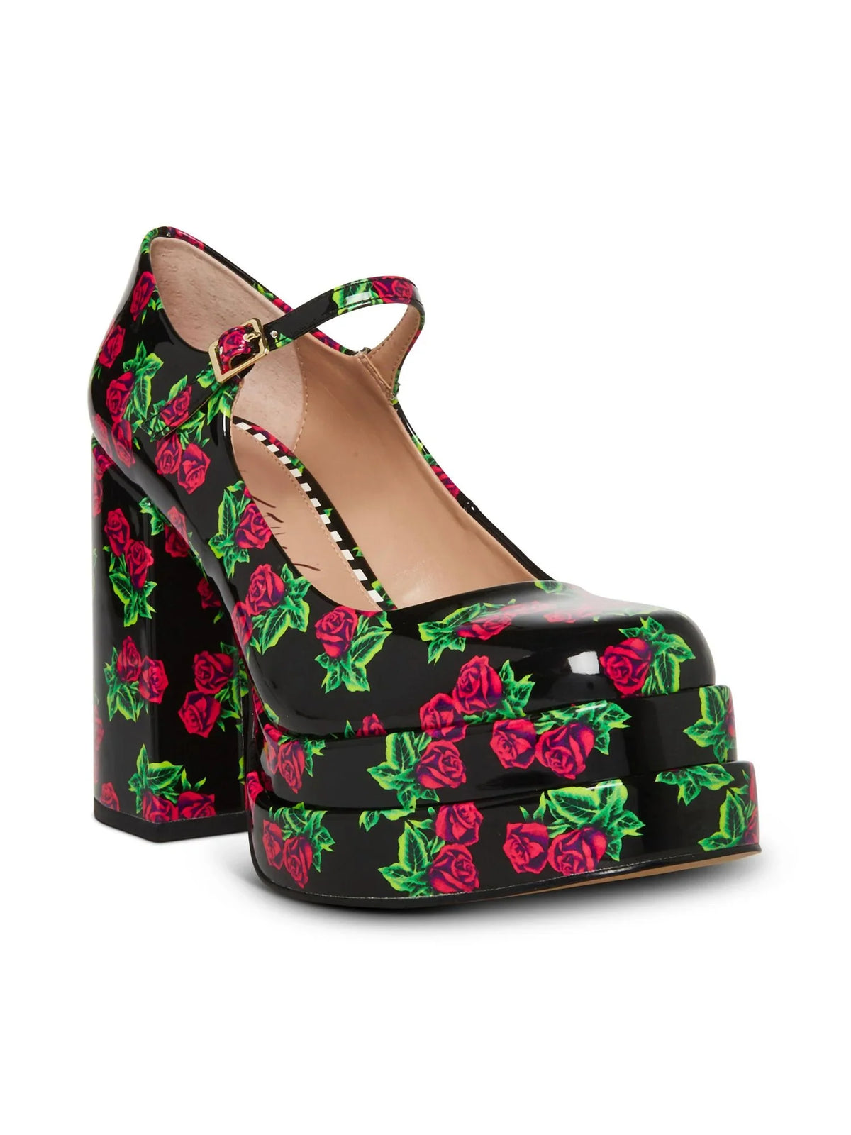 BETSEY JOHNSON Womens Black Floral 2" Platform Mary Jane Adjustable Blondie Round Toe Block Heel Buckle Dress Pumps Shoes 10 M