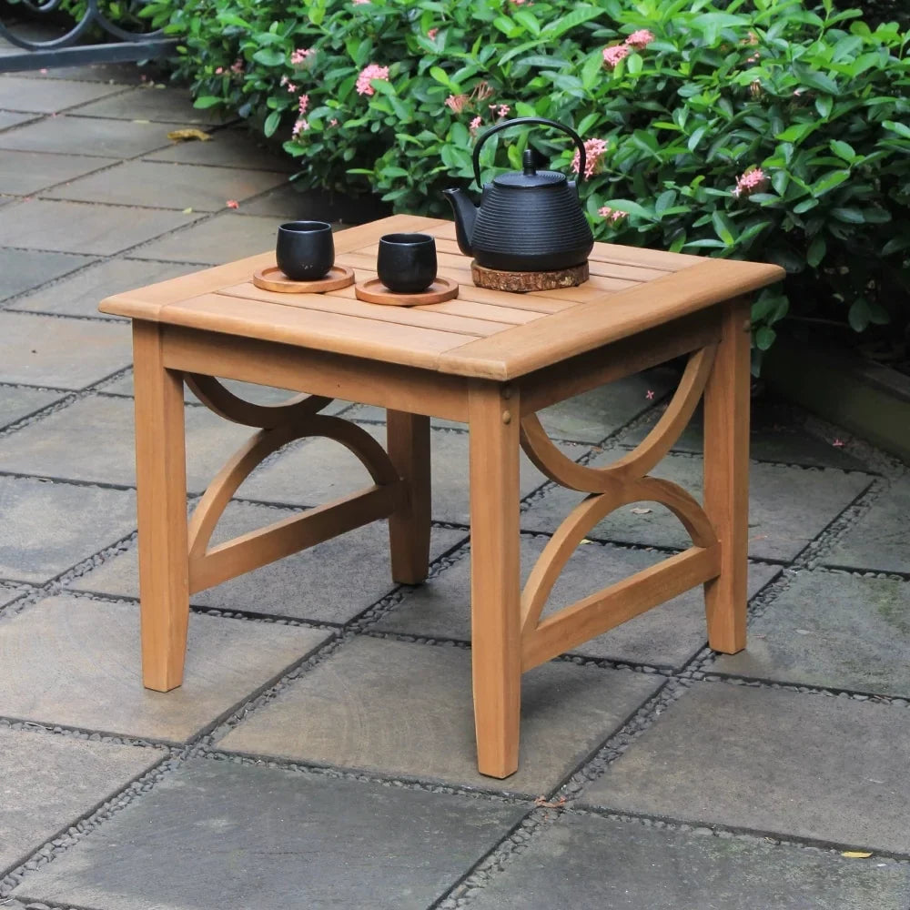 Cambridge Casual Lowell Teak Patio Side Table Weathered Gray