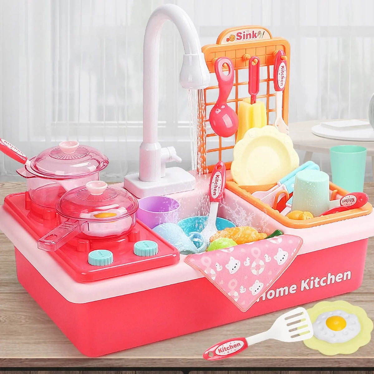 Kitchen Sink Toys Children Electric Dishwasher Playing Toy With Running Water Automatic Water Cycle System Play House Pretend Role Play Toys for Boys Girls Alphabet Board Game Board for Toddlers
