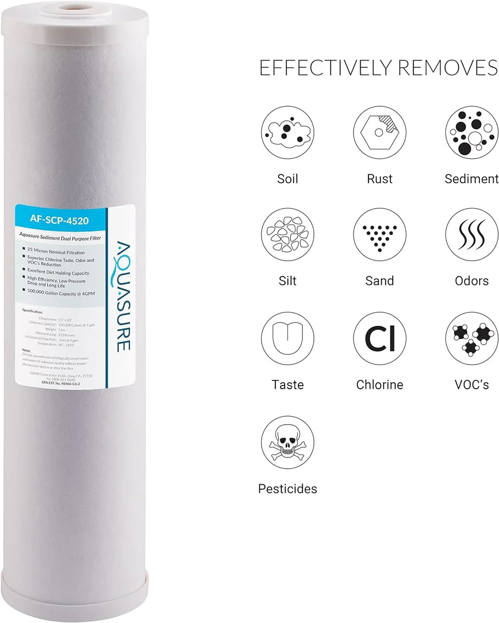 25 Micron Sediment + GAC Carbon Mesh Whole House Replacement Water Filter - 20" x 4.5"