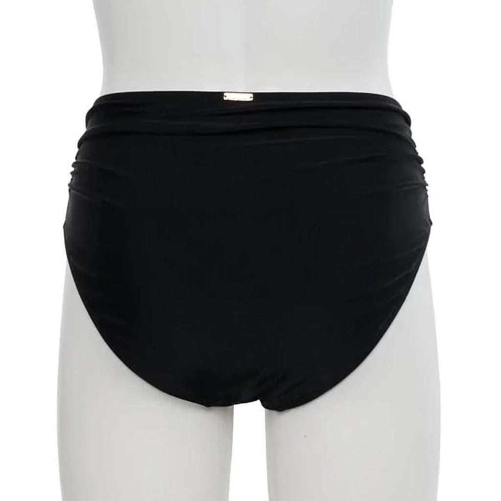 Nicole Miller BLACK Twist Front Bikini Top + Hi Waist Shirred Bottom 2Pc S