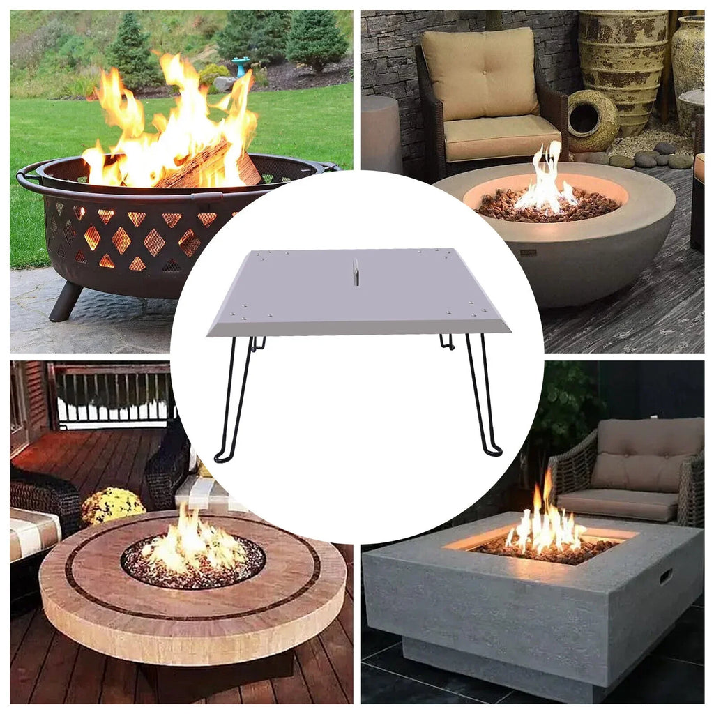 Miumaeov Square Fire Pit Burner Shield to Push Heat Down and Out Fire Pit Heat Deflector 24*24in with Foldable Legs Stainless Steel