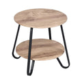 HomeRoots 483708 18 in. Manufactured Plank & Steel Round End Table, Black & Oak