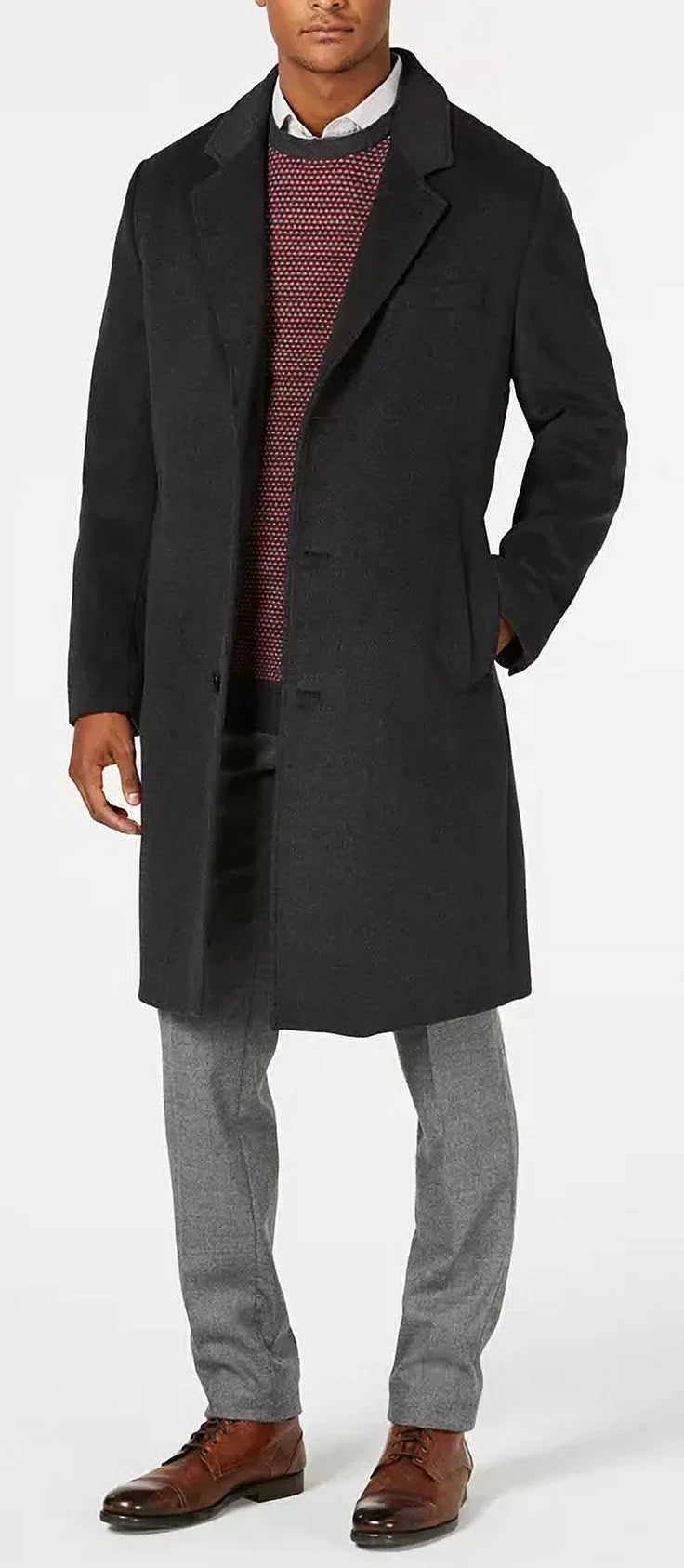 London Fog BLACK Men's Signature Wool-Blend Overcoat, US 40R