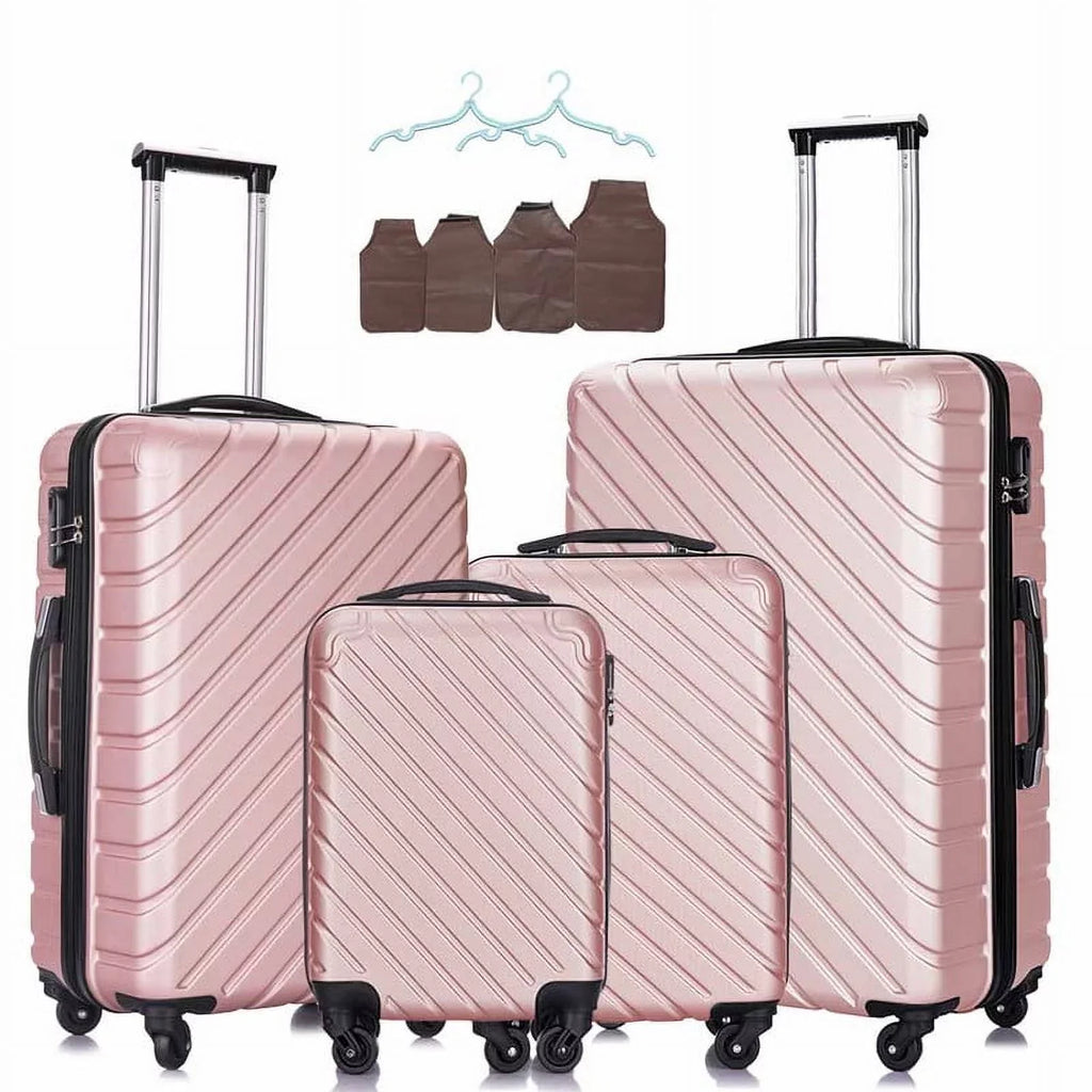 4 Piece Hardshell Luggage Sets,Travel Suitcase,Carry On Luggage with Spinner Wheels Free Enclosure Inside rose gold