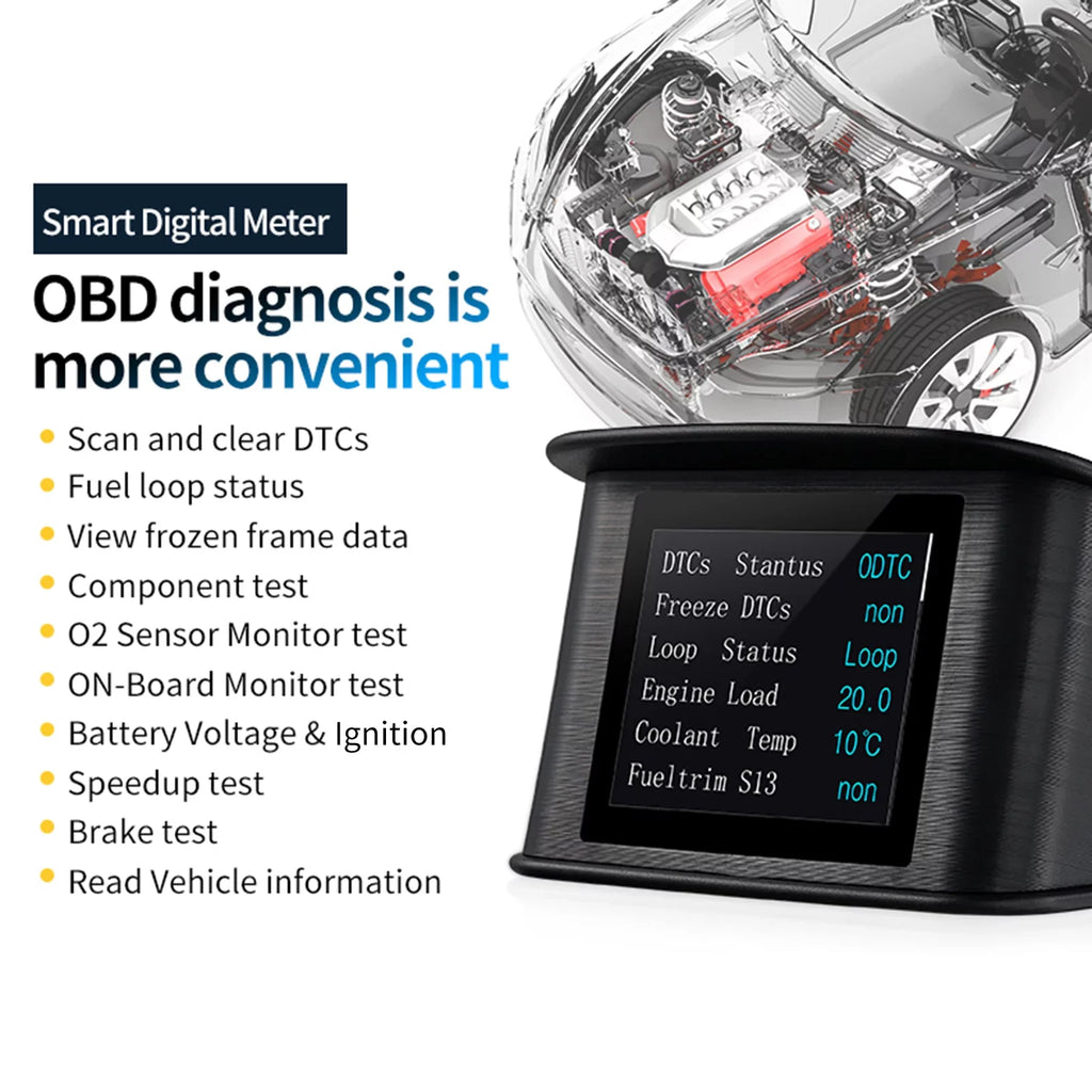 Apexeon Head Up Display， 2.2 Inch Digital OBDII Speedometer, Displays Speed, Distance, Time