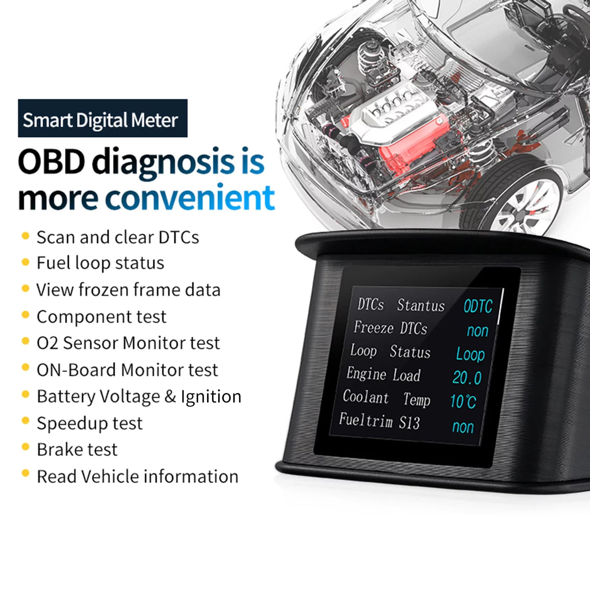 Apexeon Head Up Display， 2.2 Inch Digital OBDII Speedometer, Displays Speed, Distance, Time