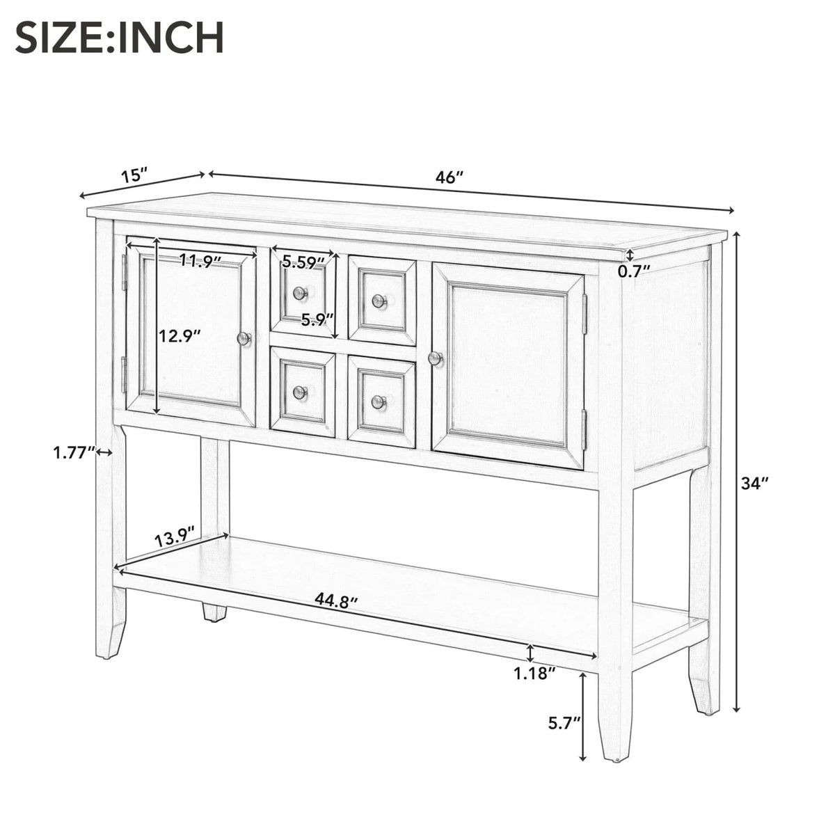 TREXM Cambridge Series Ample Storage Vintage Console Table with Four Small Drawers and Bottom Shelf for Living Rooms Entrances and Kitchens (Light Navy OLD SKU WF190263AAH)