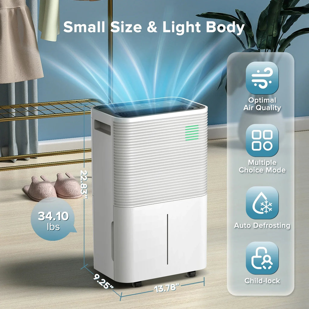 KISSAIR 45 Pint Dehumidifiers with handle, Dehumidifier with Drain Hose, 3 Operation Modes, 24H Timer, Portable Dehumidifier for Basement/Bathroom/Laundry Room