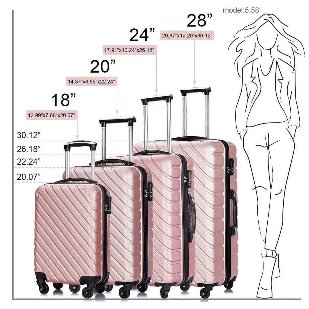4 Piece Hardshell Luggage Sets,Travel Suitcase,Carry On Luggage with Spinner Wheels Free Enclosure Inside rose gold