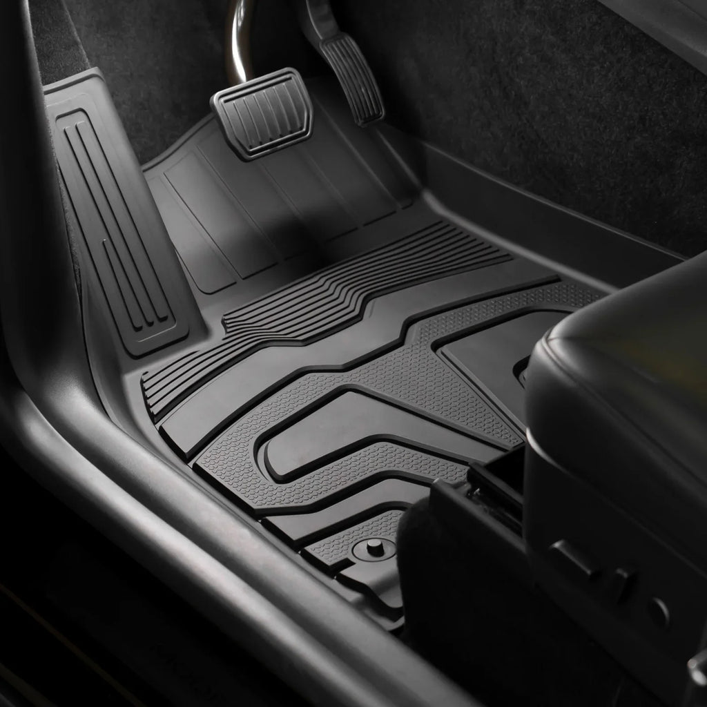 Ikon Motorsports 3D TPE Floor Mats + Trunk Mat Compatible with 2020-2023 Tesla Model Y, All Weather Floor Liners, Front & 2nd Row Full Set Custom Protection Heavy Duty Rear Tray Cargo Mats, Black