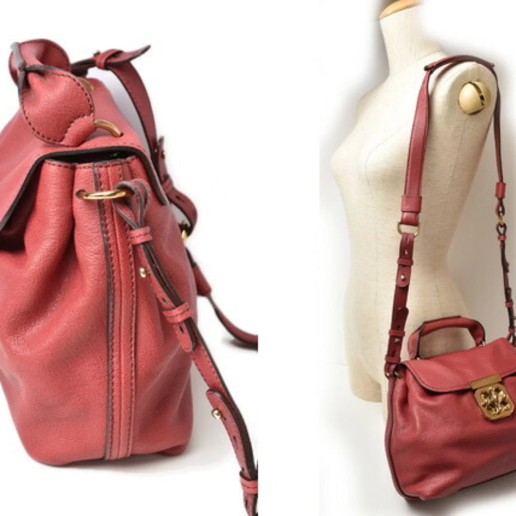 Pre-Owned Chloé Chloe handbag shoulder bag 2way ELISIE Elsie leather Bordeaux (Good)
