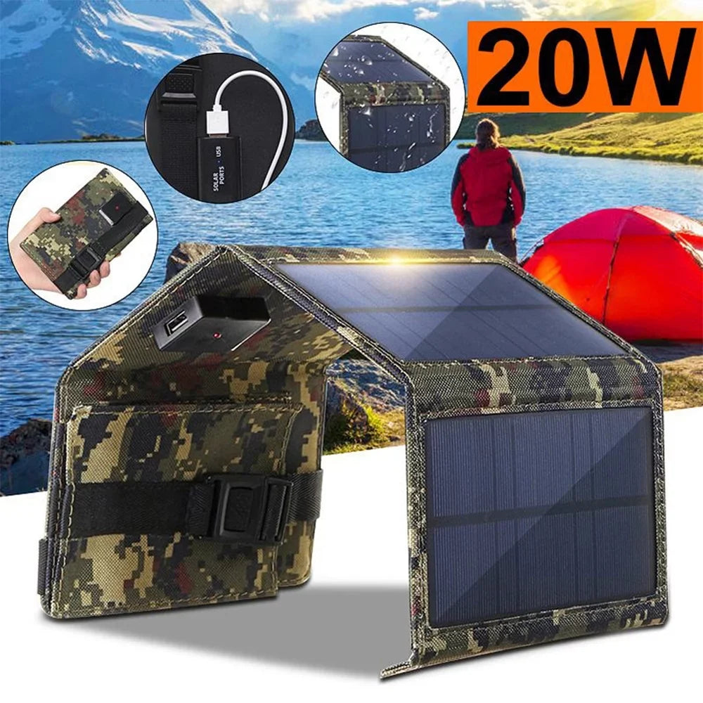 ammoon Portable Solar Panel , 20W Camping Hiking USB Solar Recharger for Mobilephone, Folding Removable Solar Panels