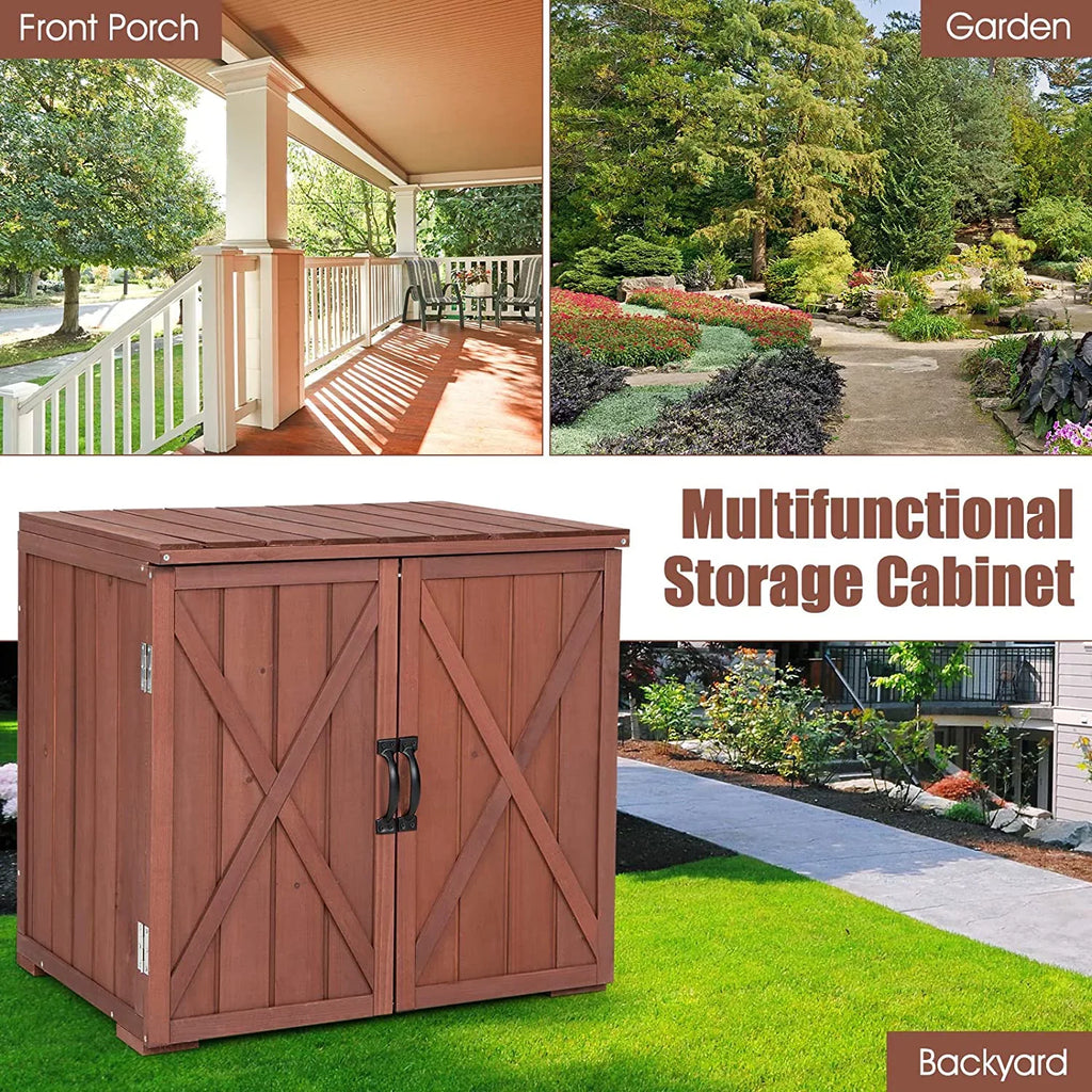 30" Outdoor Storage Box, Timber Storage Deck Box W/Spacious Inner Space & Countertop, Tool Storage Cabinet for Backyard Garden Porch, Easy Assembly, 30" x 22" x 28.5" (Brown)