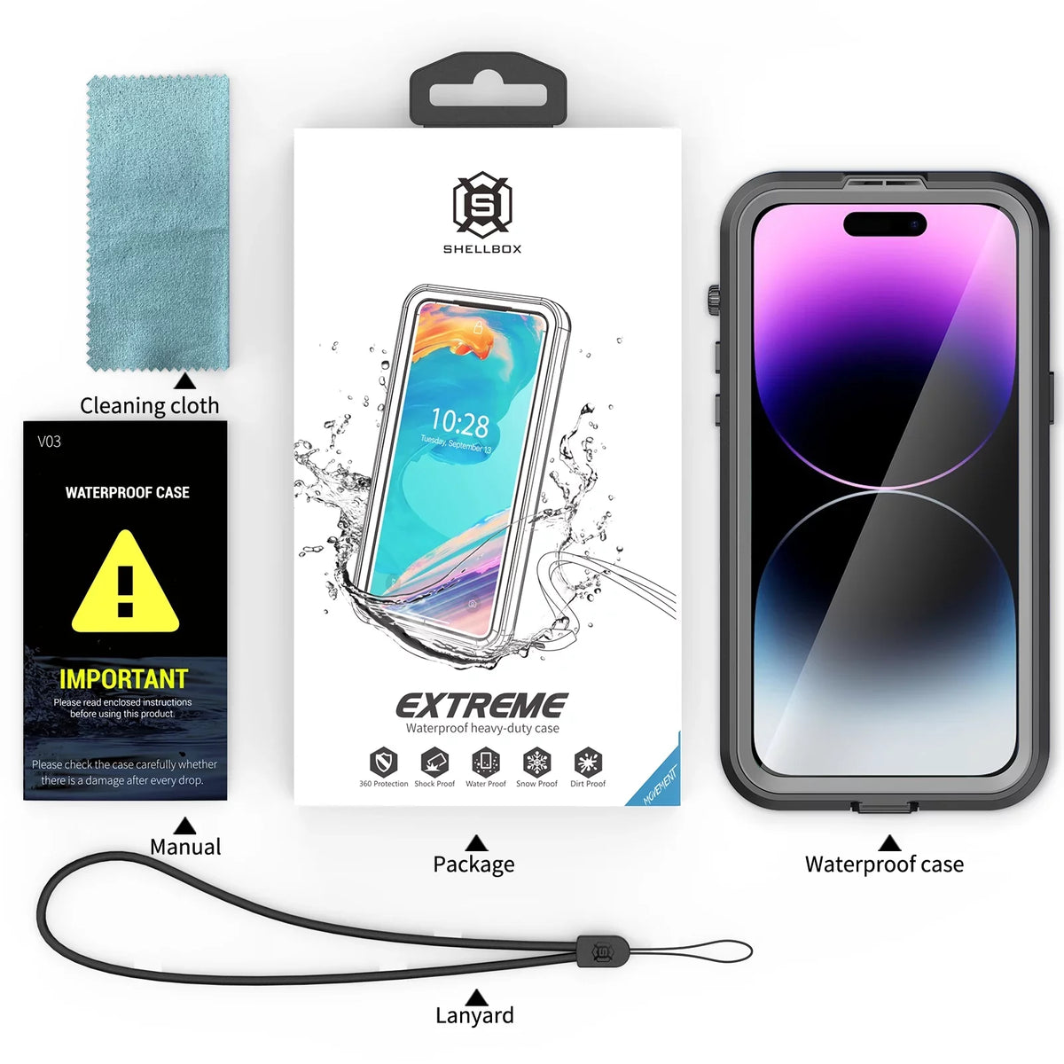 for iPhone 14 Pro 6.1" Case Waterproof, Built-in 6H Screen Protector [Real 360][IP68 Underwater][14FT Military Dropproof][Dustproof][Compatible with MagSafe] for iPhone 14 Pro - Black