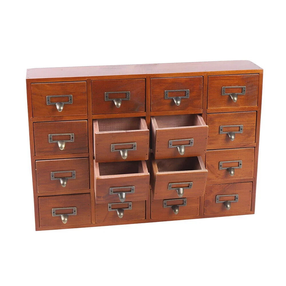 Plank Apothecary Medicine Cabinet 16 Drawers Label Holder Organizer Card Catalog 16 Drawers Plank Apothecary Medicine Cabinet Label Holder Organizer Card Catalog