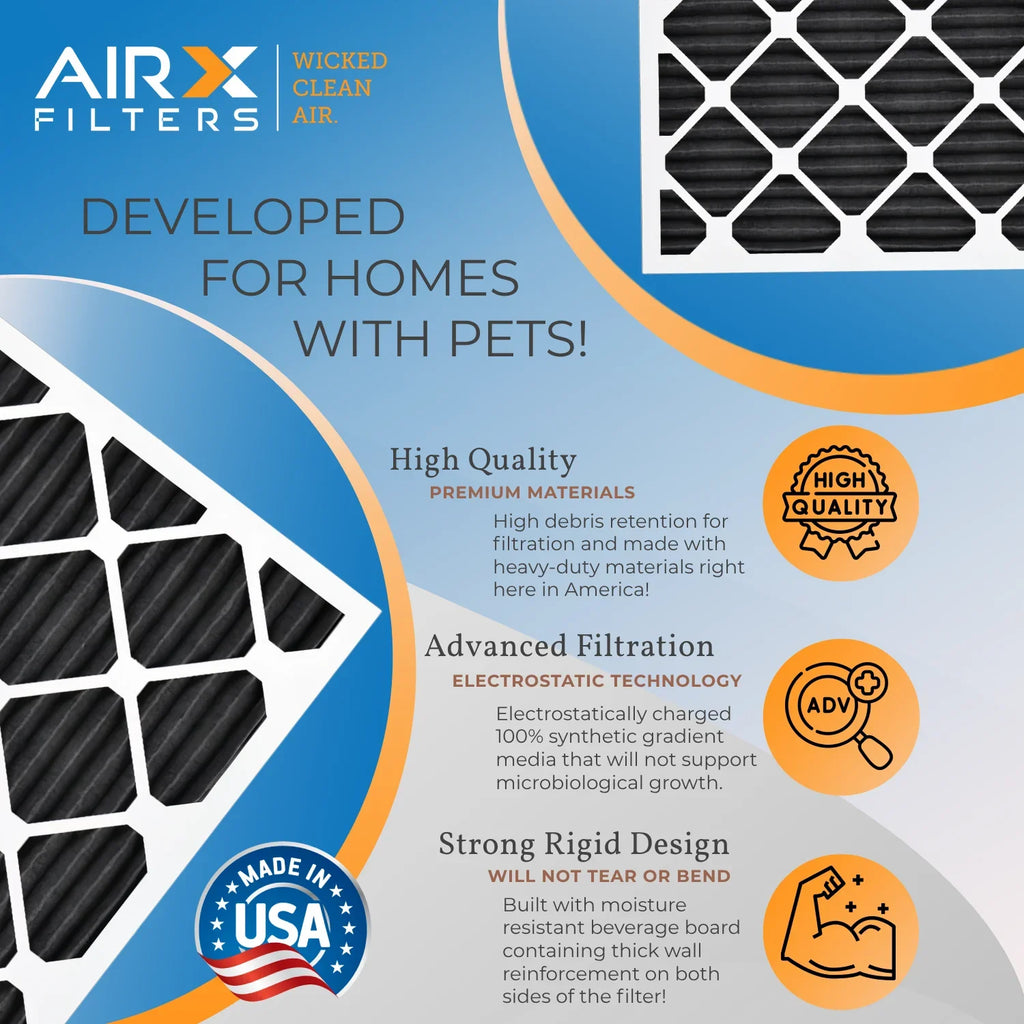 14x25x1 Air Filter MERV 8 Rating, 12 Pack of Furnace Filters Comparable to MPR 700, FPR 5, Pet Odor Retention Filters - Made in USA by AIRX FILTERS WICKED CLEAN AIR.