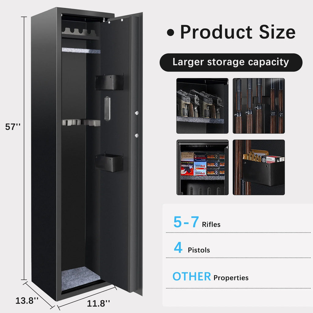 SULIVES 5-7 Gun Safes: Rifle, Shotgun Security with Password Lock, Quick Access Cabinet, Removable Shelf, Thickened Arrangement and Bullet Rack
