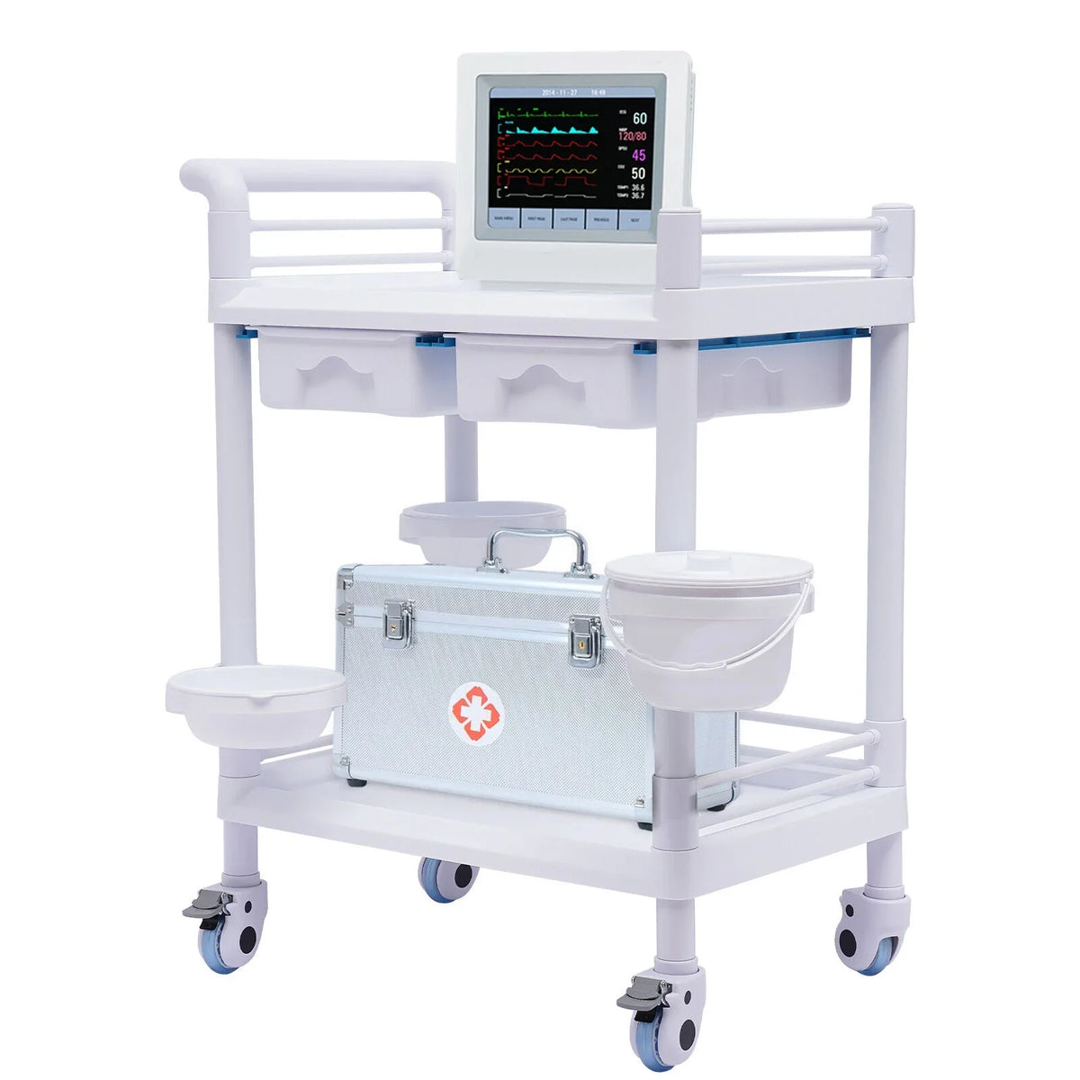 2 Tier Rolling Beauty Spa Trolley Cart, Mobile Utility Cart Trolley Spacious Spa Beauty Salon Rolling Trolley with 360°Rotate Wheels for Hospital Dental Clinic Beauty Salon