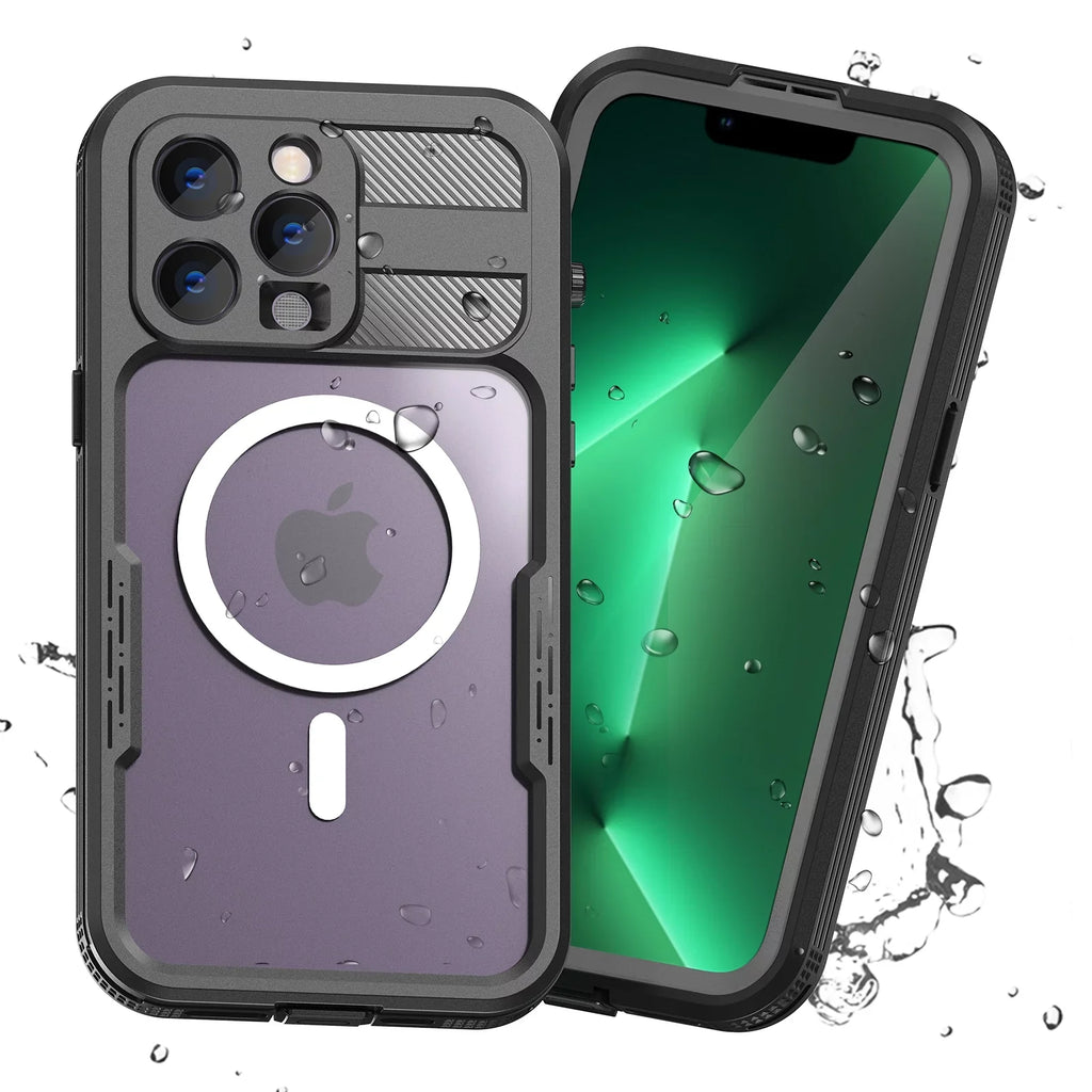 for iPhone 14 Pro 6.1" Case Waterproof, Built-in 6H Screen Protector [Real 360][IP68 Underwater][14FT Military Dropproof][Dustproof][Compatible with MagSafe] for iPhone 14 Pro - Black