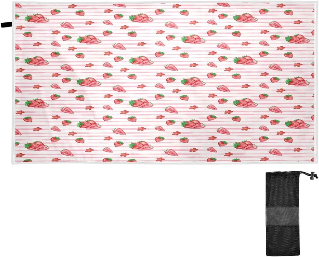 Bestwell Red Strawberry Pink STRI Beach Towel Oversized Towel Blanket, Thin Lightweight Microfiber Sand Free Quick Dry Towel, 30”X60” Multipurpose Pool Bath Yoga Swim Shower Towel