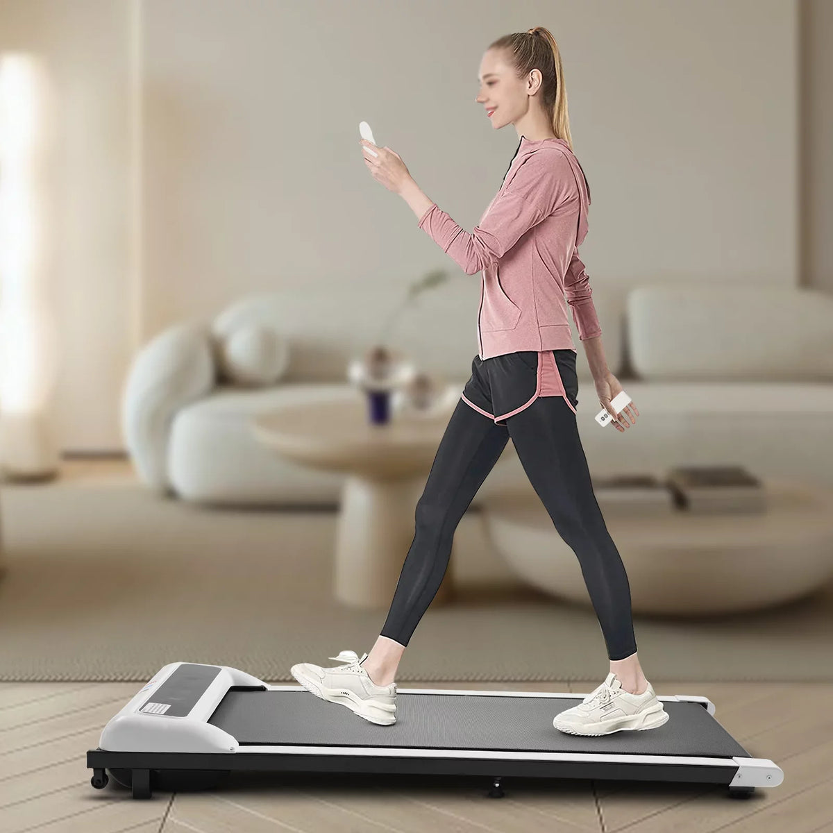 ZhdnBhnos 600W 2.25HP Electric Home Treadmill 2 in 1 Under Desk Walking Jogging Pad Portable Motorized Fitness Running Machine Remote Control