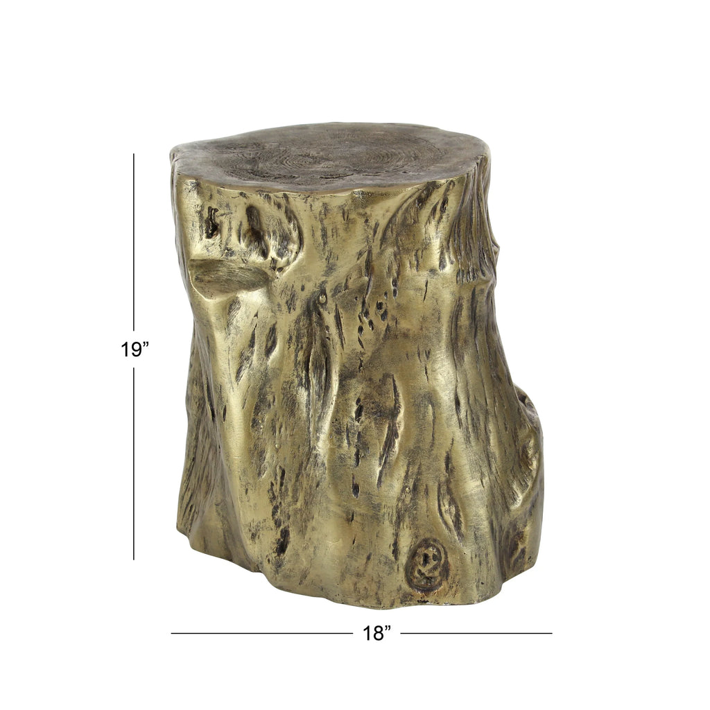 DecMode Eclectic Gold Chopped Tree Log Inspired Accent Table, 18"W x 19"H with Gold Carved Lumber Grain Finish