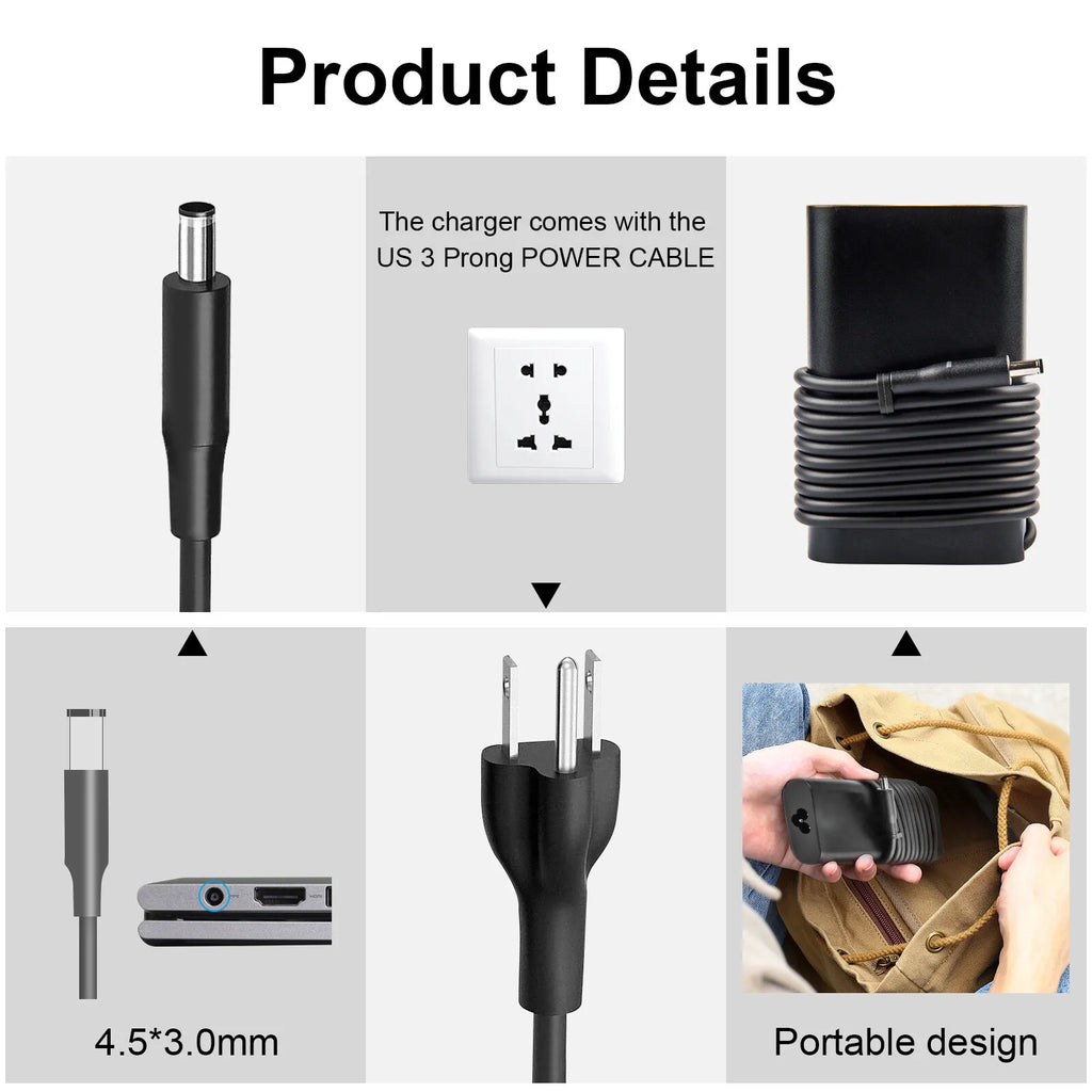 65W AC Adapter Laptop Charger for Dell Inspiron 15-5565 5567 5568 7558 7568 7569