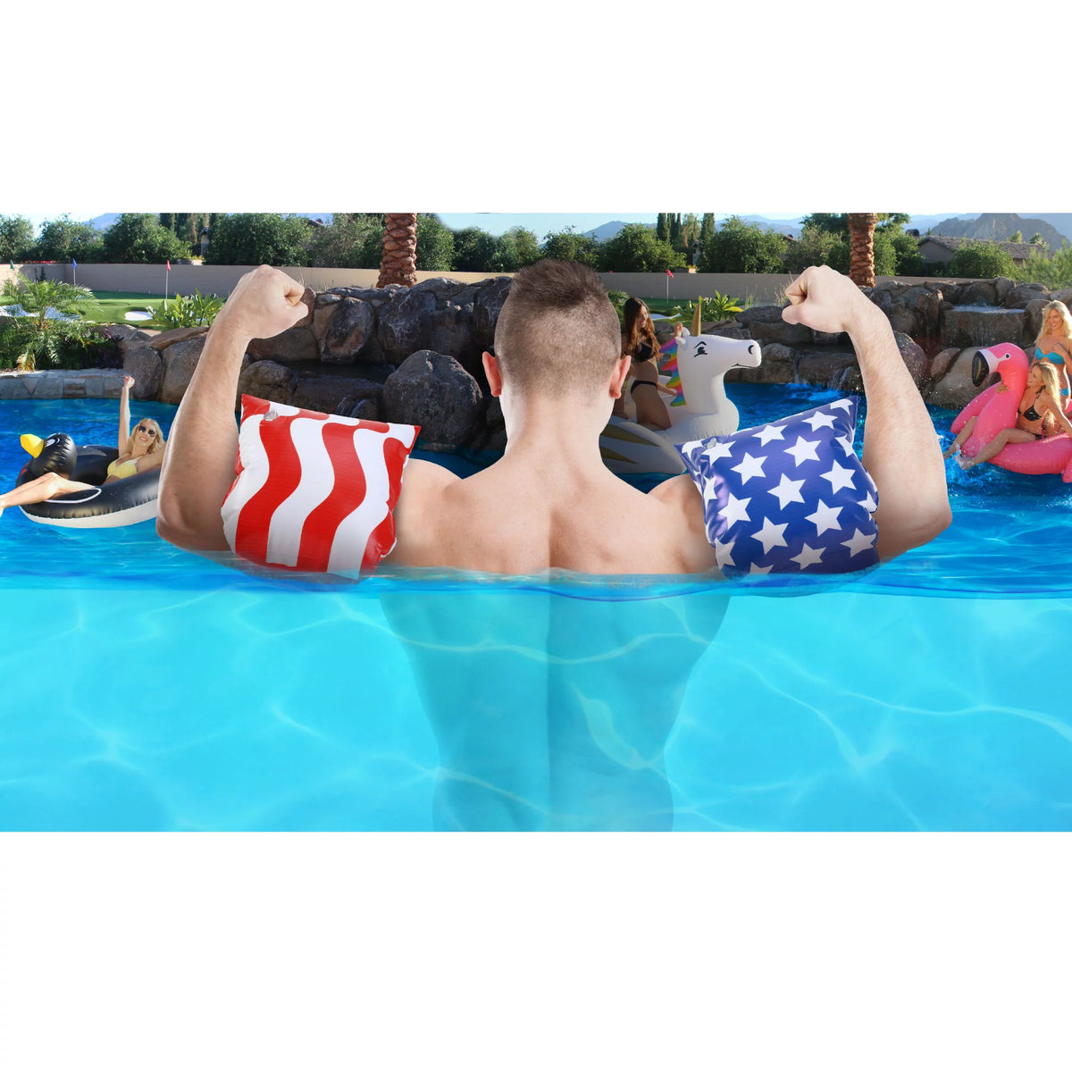 GoFloats America Flag Adult Water Wing Floaties - Own The Pool (Novelty USE ONLY)