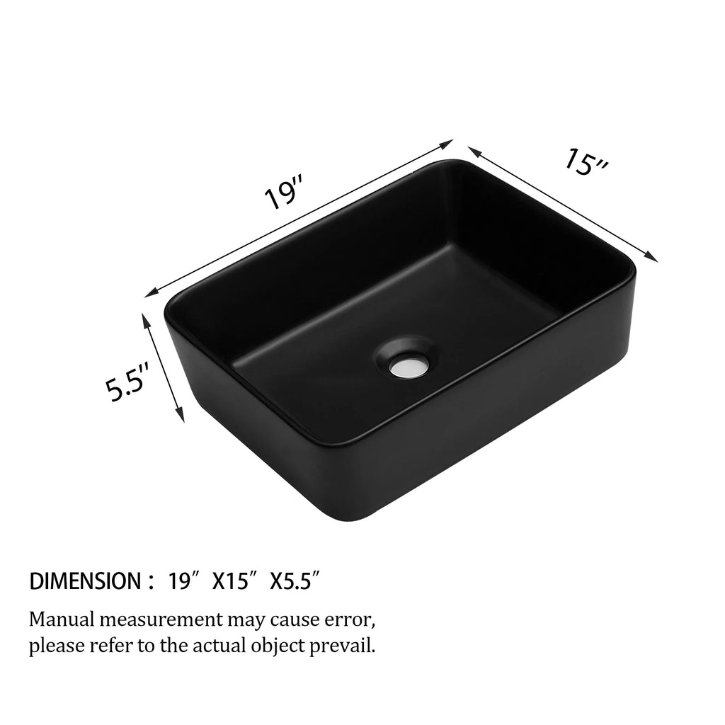 CoSoTower 19"X15" Black Ceramic Rectangular Vessel Bathroom Sink