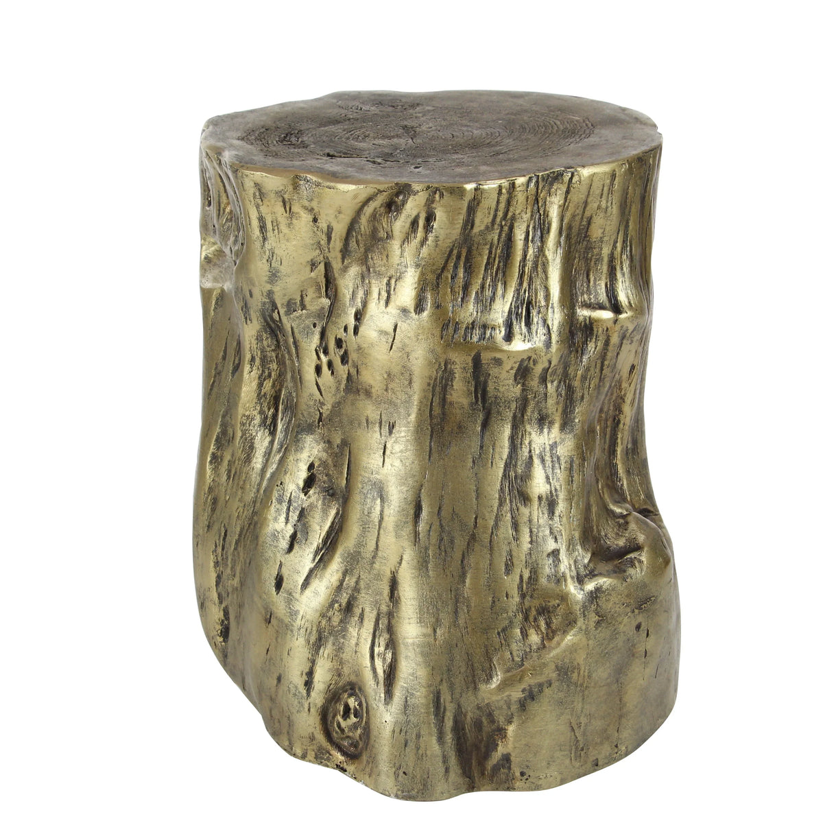 DecMode Eclectic Gold Chopped Tree Log Inspired Accent Table, 18"W x 19"H with Gold Carved Lumber Grain Finish