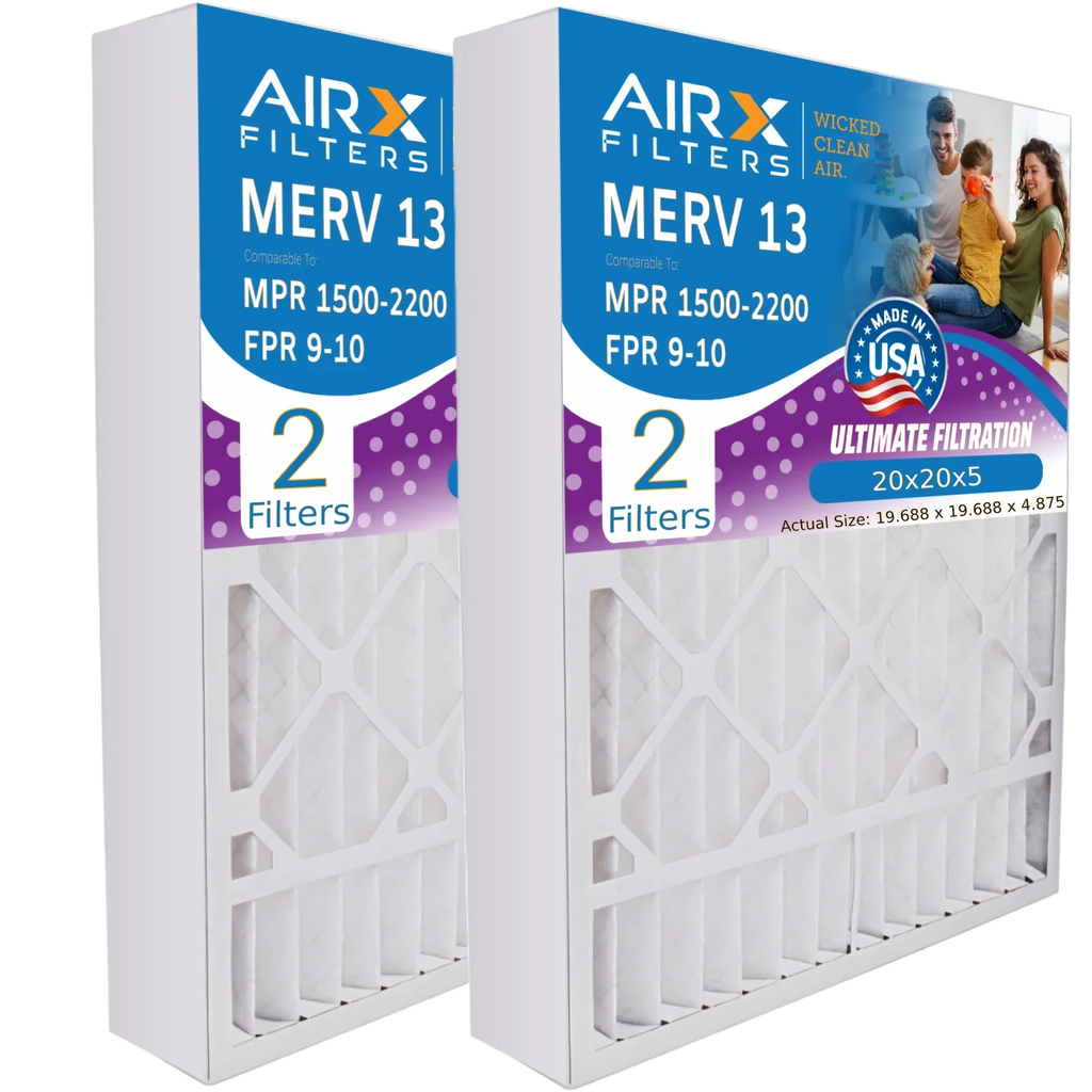 20x20x5 Air Filter MERV 13 Comparable to MPR 1500 - 2200 & FPR 9 Compatible with Air Bear 255649-103 Premium USA Made 20x20x5 Furnace Filter 2 Pack by AIRX FILTERS WICKED CLEAN AIR.