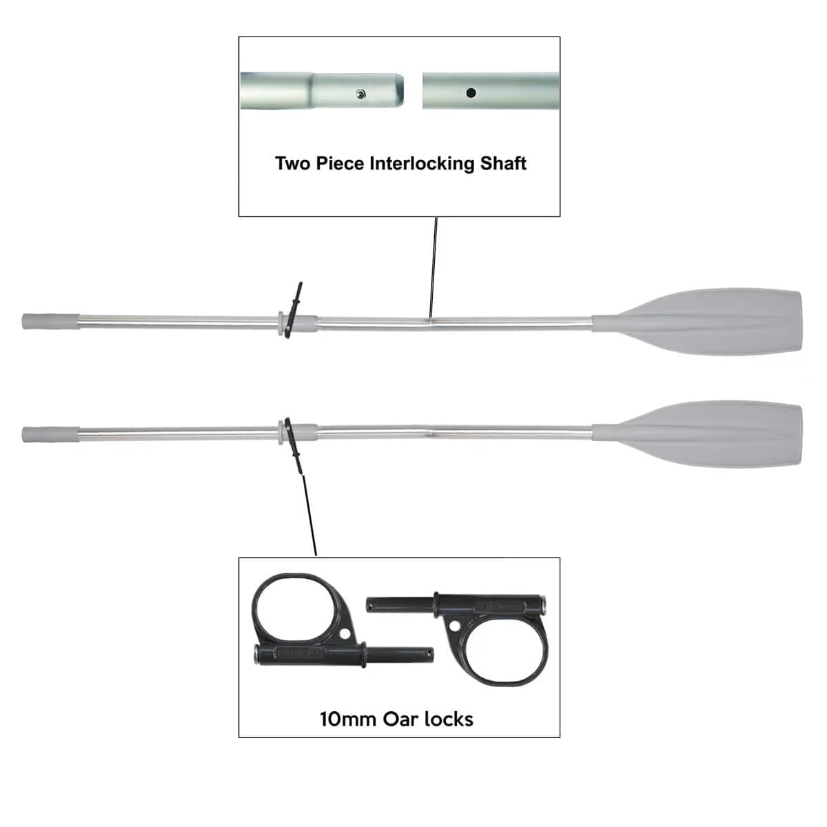 Oceansouth Kayak / Canoe Aluminum Oars Split Shaft with Locks - Length 6' 6" - 2 Piece with Stops - Detachable - Pair
