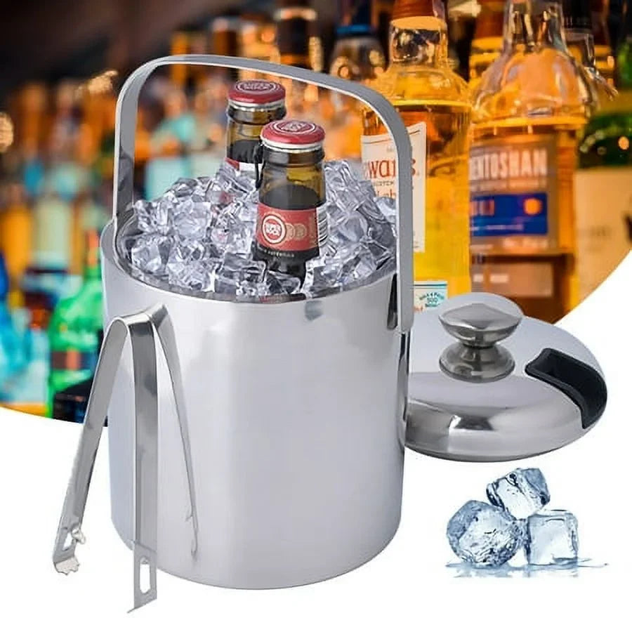 Double-Wall Stainless-Steel Insulated Ice Bucket With Lid & Ice Tong 1300 ML