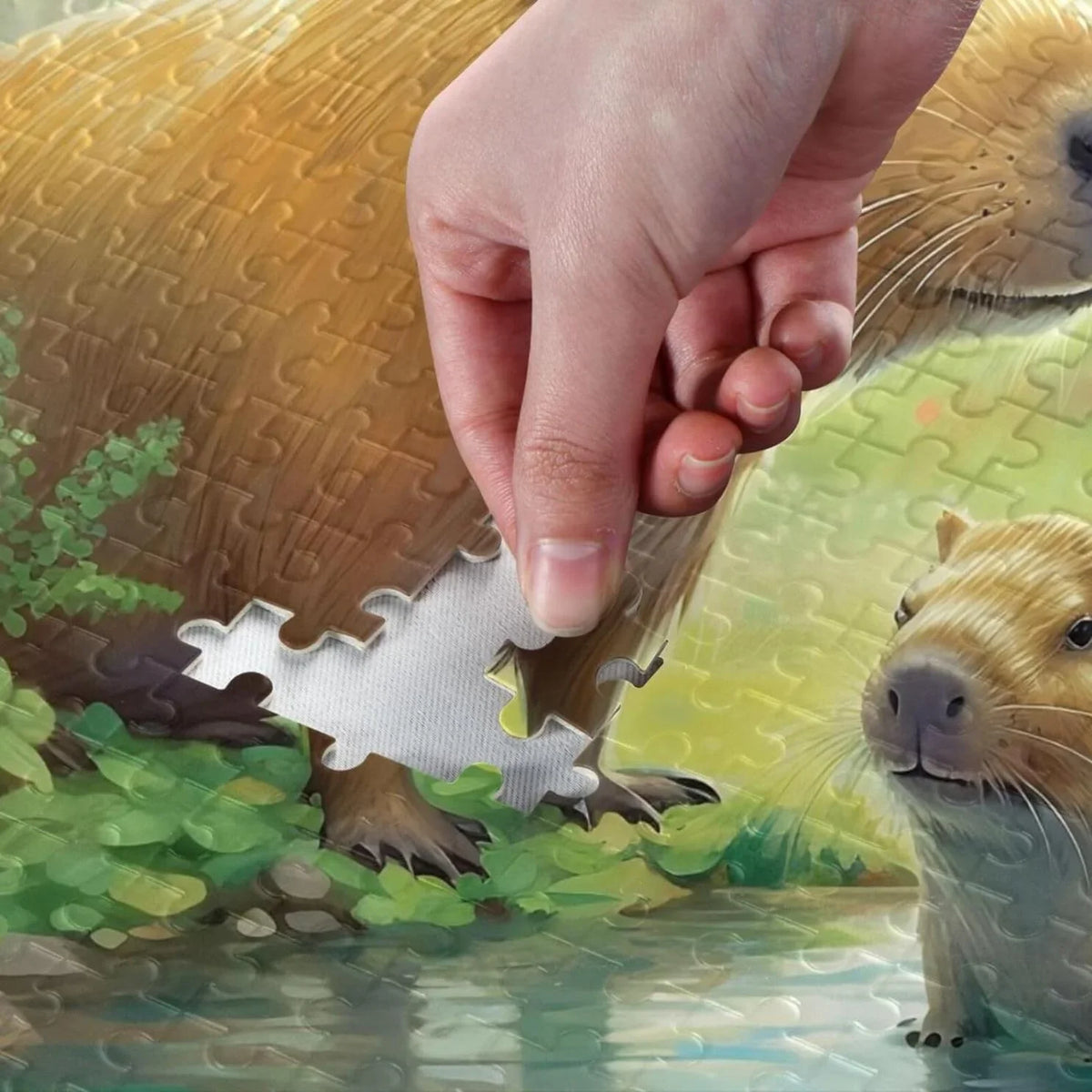 1000 PCS Capybara Family Jigsaw Puzzle, Paper Timber Composite Material Zigsaw with Storage Bag, Puzzle for Adults, Fun Challenging Brain Exercise Family Game Gift for Kids Friends Parents