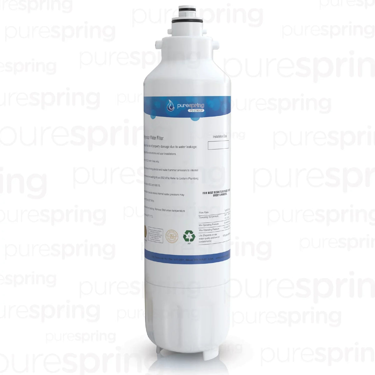 PureSpring NSF 42 Certified Refrigerator Water Filter, Compatible with LG LT800P, LT800PC, ADQ73613401, ADQ73613402, ADQ73613403, Kenmore 9490, 46-9490, 469490 (1 Pack)