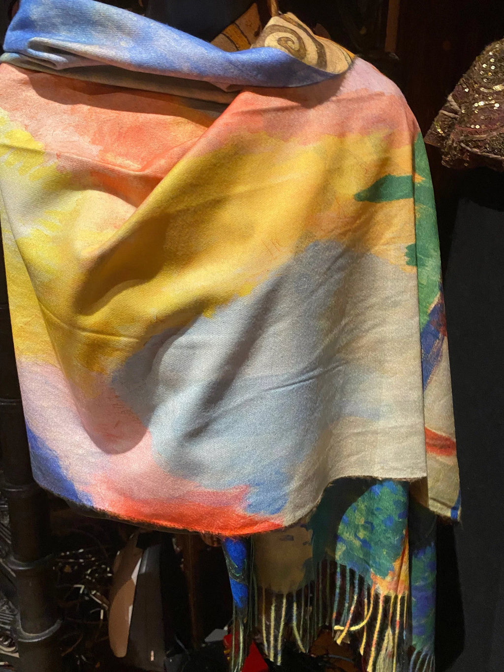 Vintage Orange impressionist Reversible Cashmere Pashmina Scarf Wrap