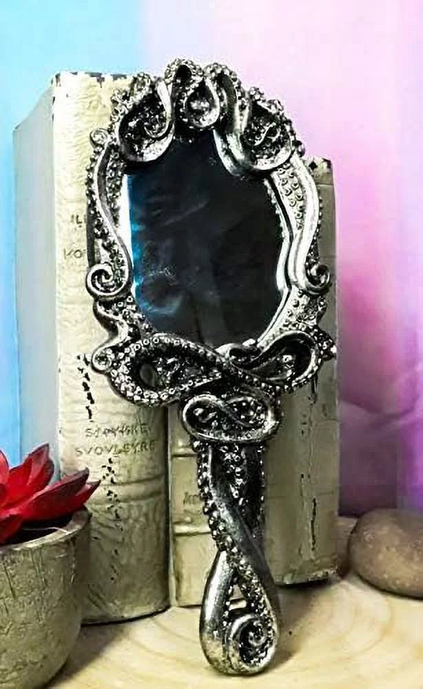 Ebros Nautical Marine Deep Ocean Monster Kraken Cthulhu Octopus Tentacles Resin Sculptural Hand Mirror Vanity Boudoir Beauty Accessory Handheld Mirrors For Women Ladies Girls